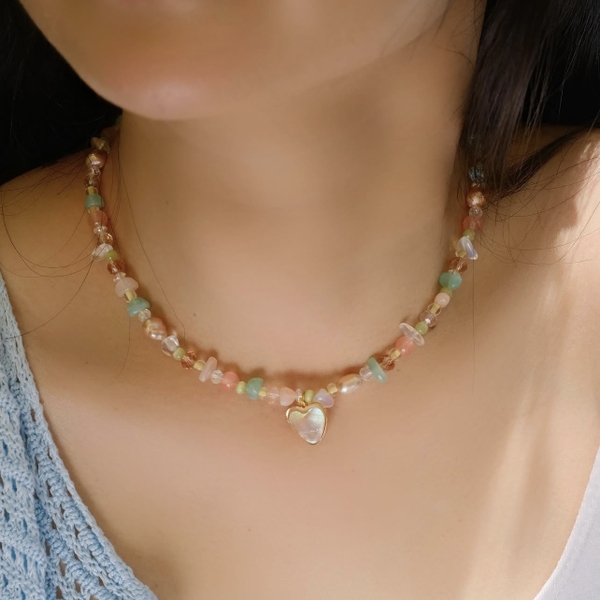 MERMAID - 'Annie Pastel' Natural Gemstone & Crystal Bead With Heart Pendant Necklace