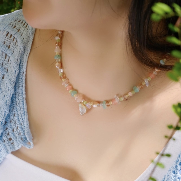 MERMAID - 'Annie Pastel' Natural Gemstone & Crystal Bead With Heart Pendant Necklace