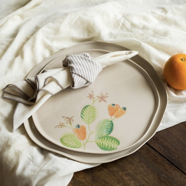 BAT TRANG - Ceramic Large Round Plate in Pumpkin