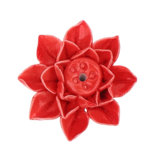 BAT TRANG - Ceramic Lotus Incense Holder In Red