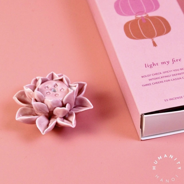 BAT TRANG - Ceramic Lotus Incense Holder In Pink