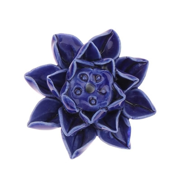 BAT TRANG - Ceramic Lotus Incense Holder In Navy