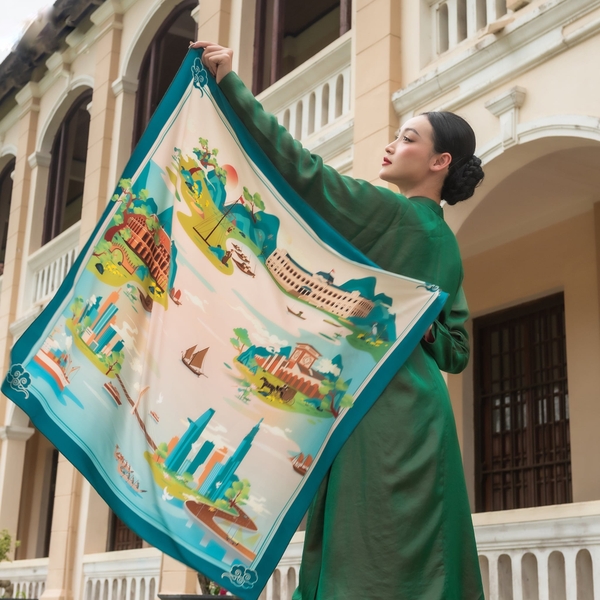 LA'ARTISAN - 'Sông Sài Gòn - Saigon River' Double-Sided Square Scarf