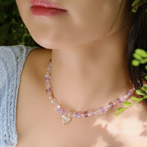 MERMAID - 'Annie Lilac' Natural Gemstone & Crystal Bead With Heart Pendant Necklace