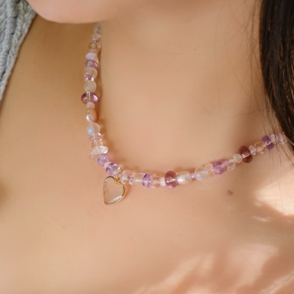 MERMAID - 'Annie Lilac' Natural Gemstone & Crystal Bead With Heart Pendant Necklace