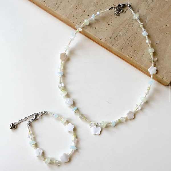 MERMAID - 'Lani Mint' Natural Gemstone & Glass Bead Necklace