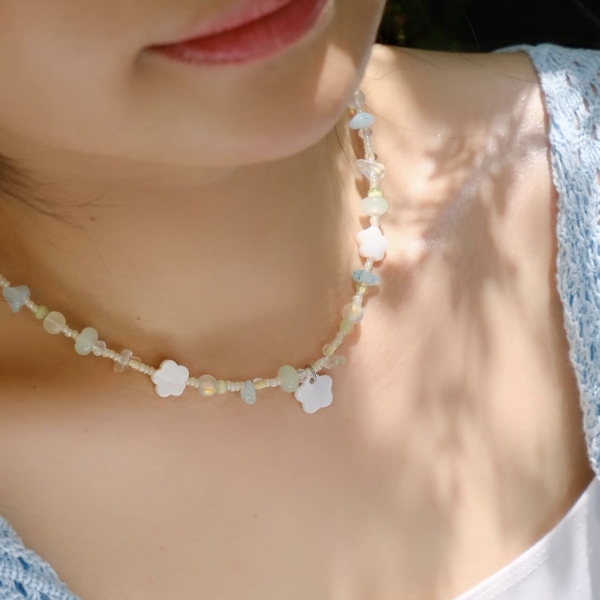 MERMAID - 'Lani Mint' Natural Gemstone & Glass Bead Necklace