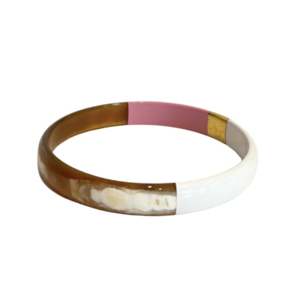 AZIET -  Buffalo Horn Small Flat Bracelet in White, Gold & Pink