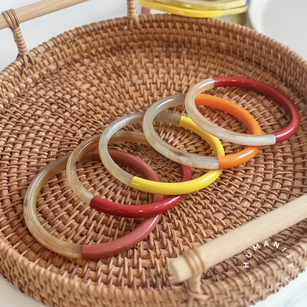 AZIET -  Buffalo Horn & Lacquer Round Bracelet in Gold, Orange & Pink