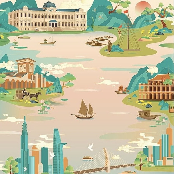 LA'ARTISAN - 'Sông Sài Gòn - Saigon River' Double-Sided Square Scarf