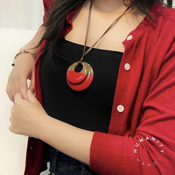 AZIET -  Buffalo Horn & Lacquer Necklace In Double Red Pendant