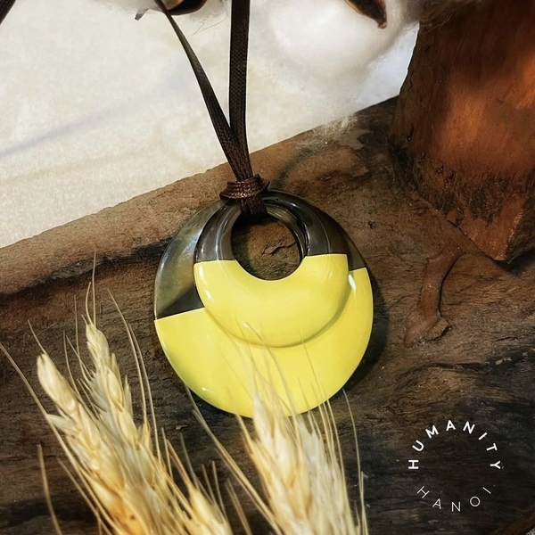 AZIET -  Buffalo Horn & Lacquer Necklace In Double Butter Pendant