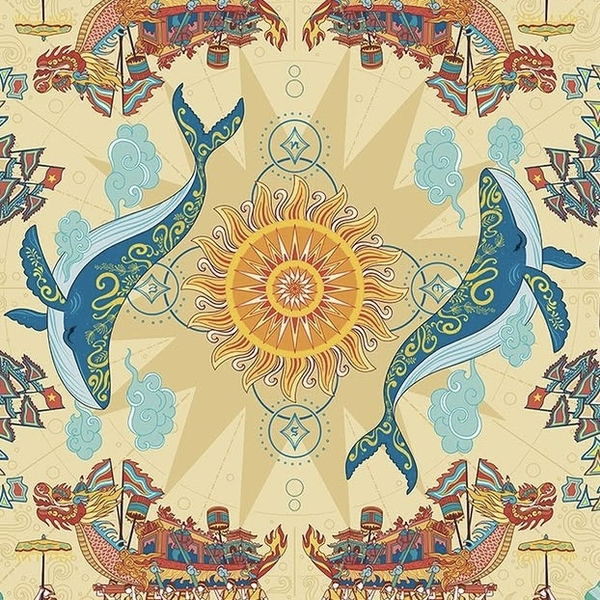 LA'ARTISAN - 'Lễ Hội Cầu Ngư - Whale Worshiping Festival' Double-Sided Square Scarf