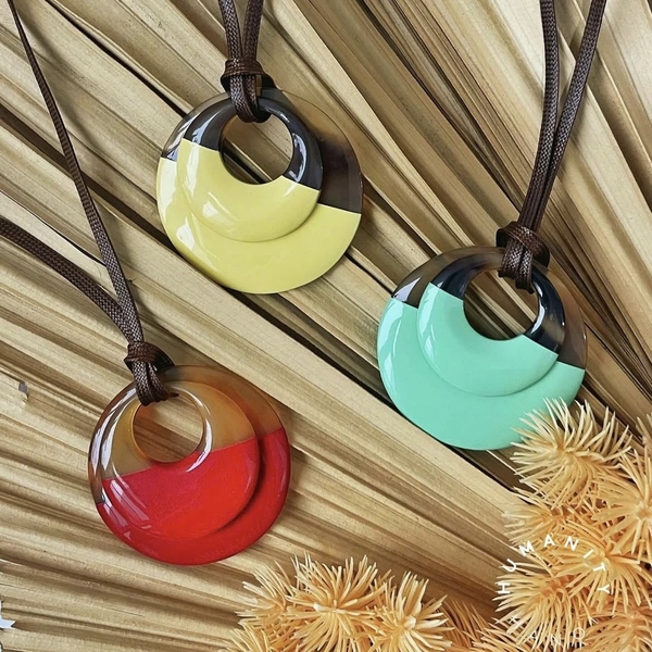 AZIET -  Buffalo Horn & Lacquer Necklace In Double Green Pendant