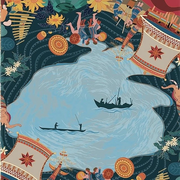 LA'ARTISAN - 'Biển Hồ Tây Nguyên - Sea Lake' Double-Sided Square Scarf