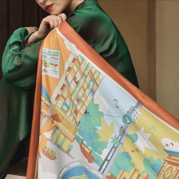 LA'ARTISAN - 'Sài Gòn Phố - Saigon Street' Double-Sided Square Scarf