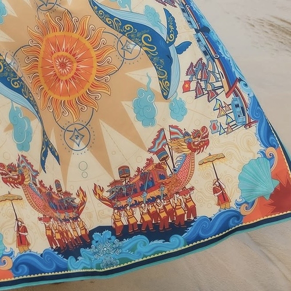 LA'ARTISAN - 'Lễ Hội Cầu Ngư - Whale Worshiping Festival' Double-Sided Square Scarf