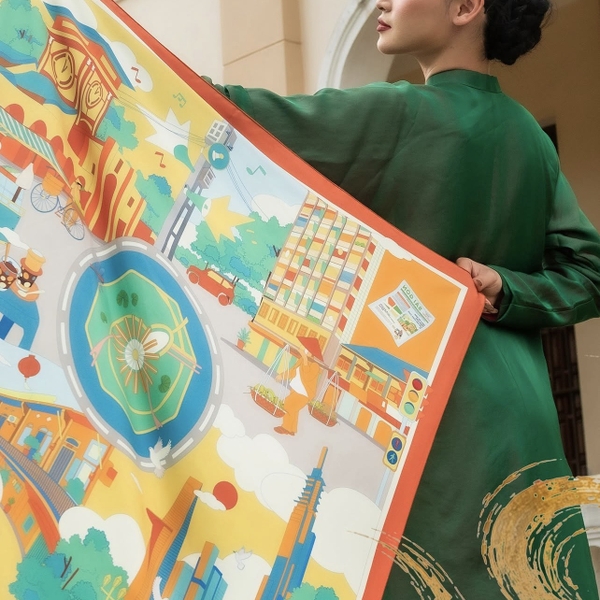 LA'ARTISAN - 'Sài Gòn Phố - Saigon Street' Double-Sided Square Scarf