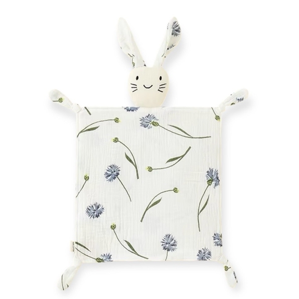 Bunny Muslin Comforter Blanket With Blue Flower Pattern