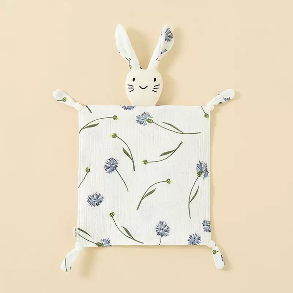 Bunny Muslin Comforter Blanket With Blue Flower Pattern