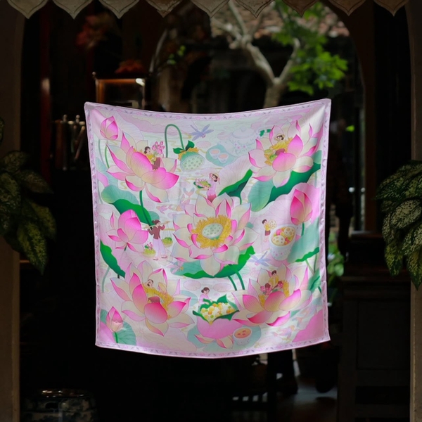 LA'ARTISAN - 'Sen Đồng Tháp - Dong Thap Lotus' Double-Sided Square Scarf
