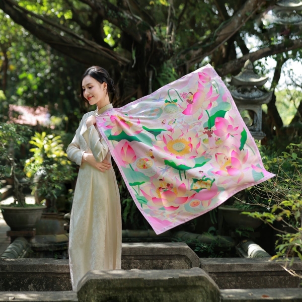 LA'ARTISAN - 'Sen Đồng Tháp - Dong Thap Lotus' Double-Sided Square Scarf