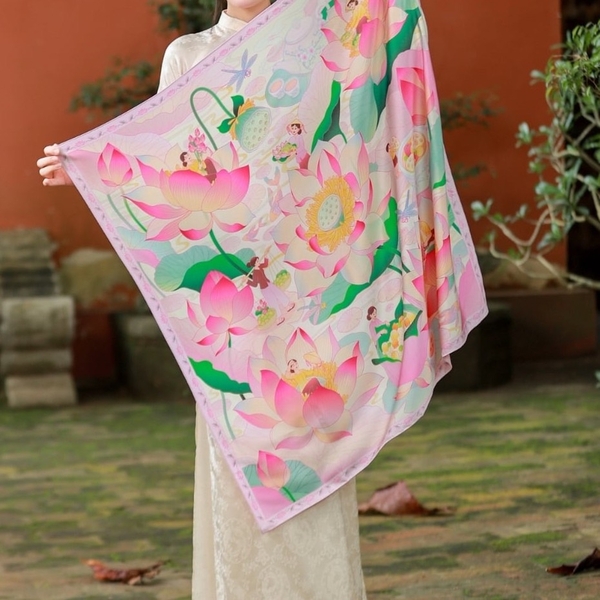 LA'ARTISAN - 'Sen Đồng Tháp - Dong Thap Lotus' Double-Sided Square Scarf