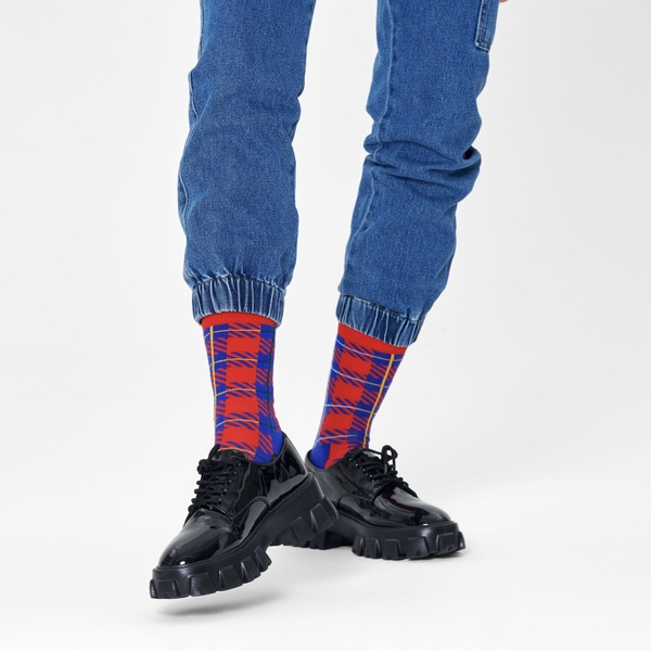 CHRISTMAS - 'Red & Navy Tartan' Holiday Crew Socks