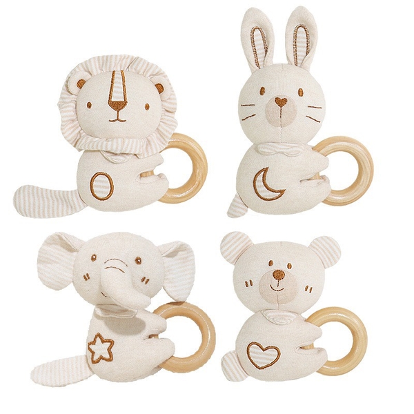 Cotton Baby Rattle With Wooden Handle - Bunny