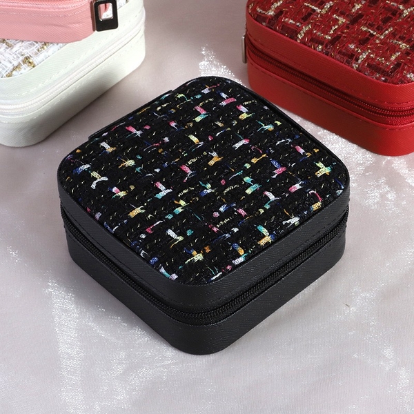 Square Jewelry Box In Black With Colorful Tweed