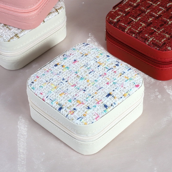 Square Jewelry Box In White With Colorful Tweed