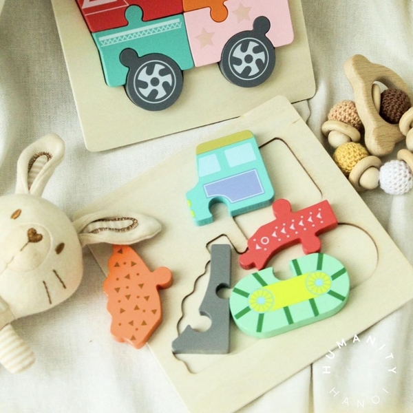 Montessori Wooden Baby Toy 3D Puzzle - Bulldozer
