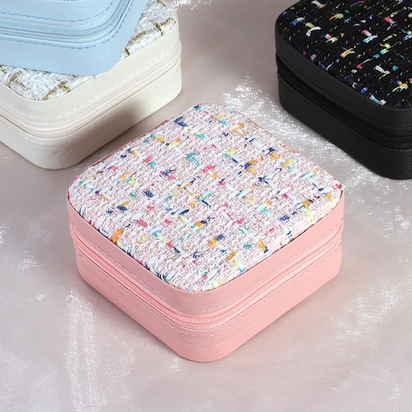 Square Jewelry Box In Pink With Colorful Tweed