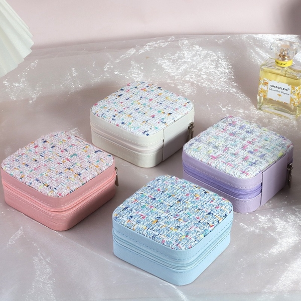 Square Jewelry Box In Lilac With Colorful Tweed