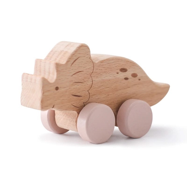 Children's Pink Triceratops Wooden Toy Car