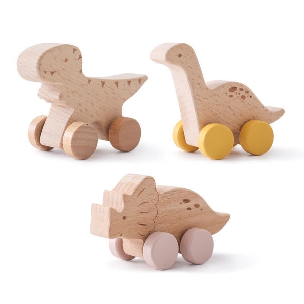 Children's Pink Triceratops Wooden Toy Car
