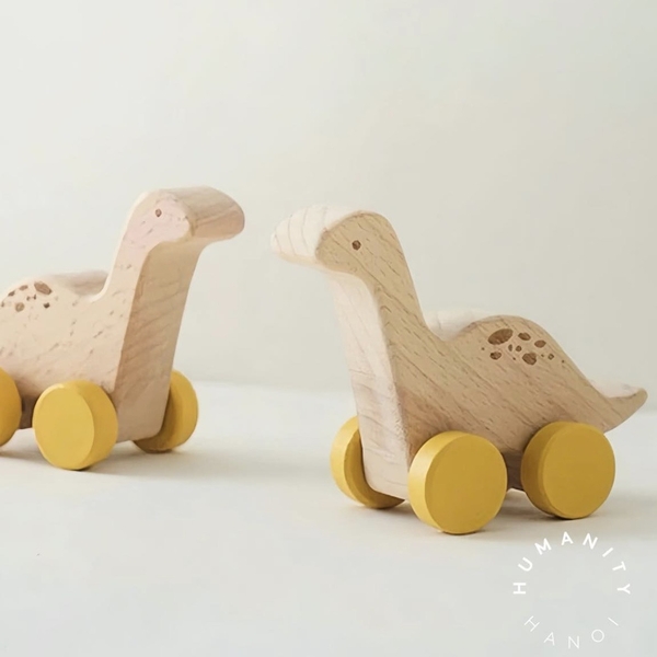 Children's Yellow Tanystropheus Wooden Toy Car