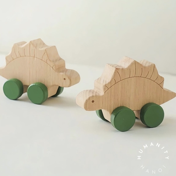 Children's Green Stegosaurus Wooden Toy Car