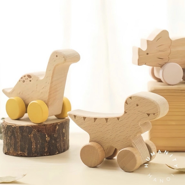 Children's Yellow Tanystropheus Wooden Toy Car
