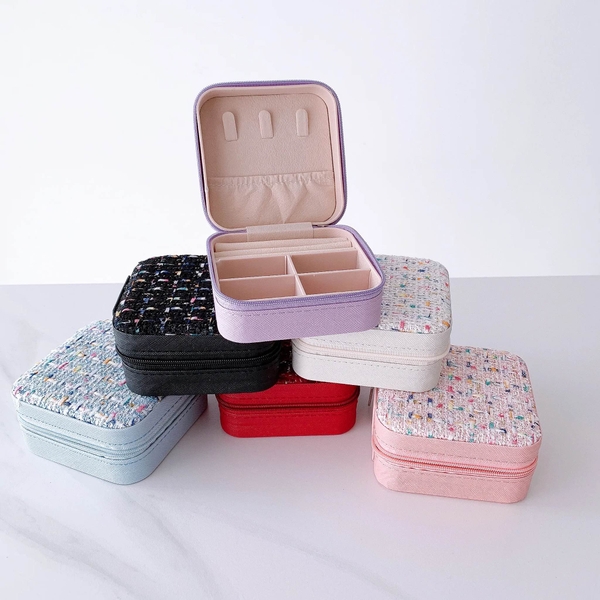 Square Jewelry Box In Lilac With Colorful Tweed