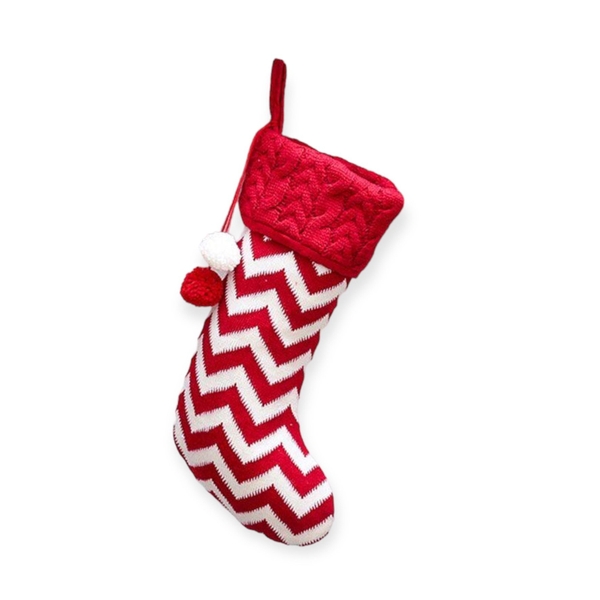 Wool Christmas Stocking in Red &amp; White