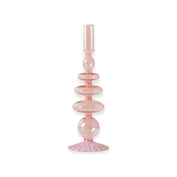 Tall Glass Candle Holder In Pink No.2
