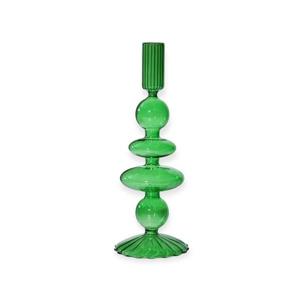 Short Glass Candle Holder In Green