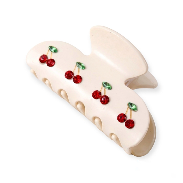 Cherry Hair Claw in Beige