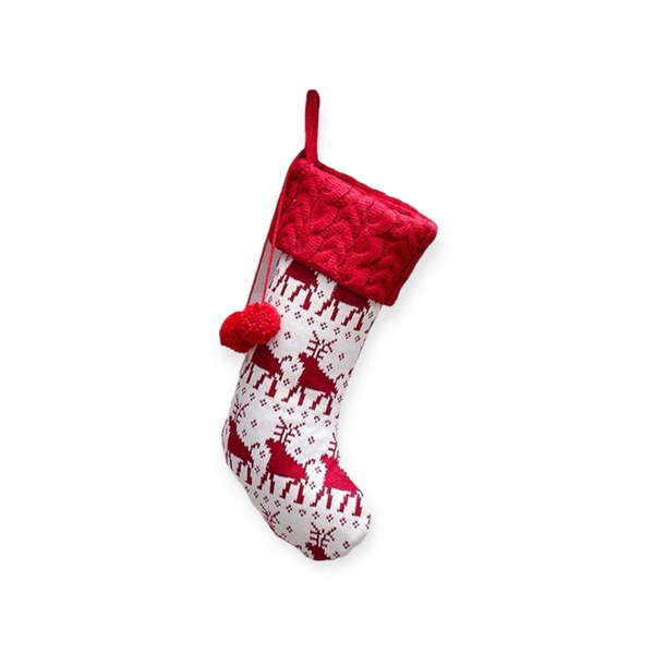 Wool Christmas Stocking in White with Reindeer