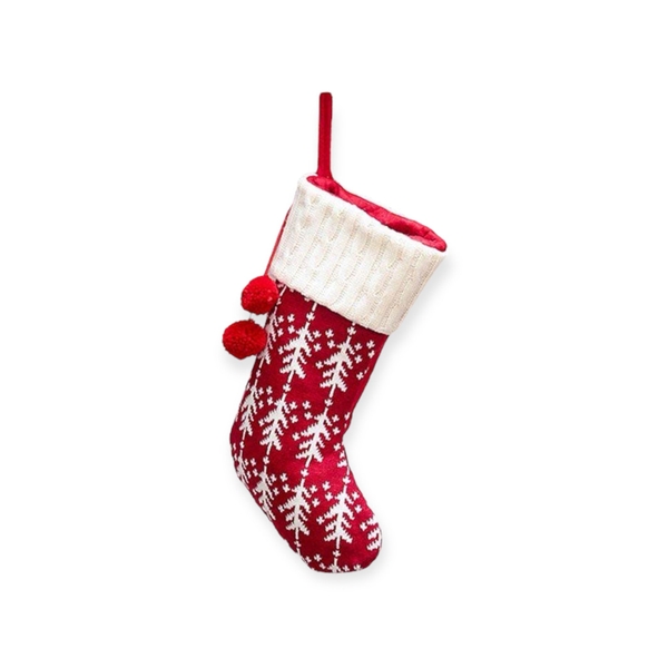 Wool Christmas Stocking in Red with Pine Tree