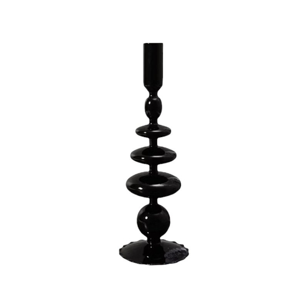 Tall Glass Candle Holder In Black