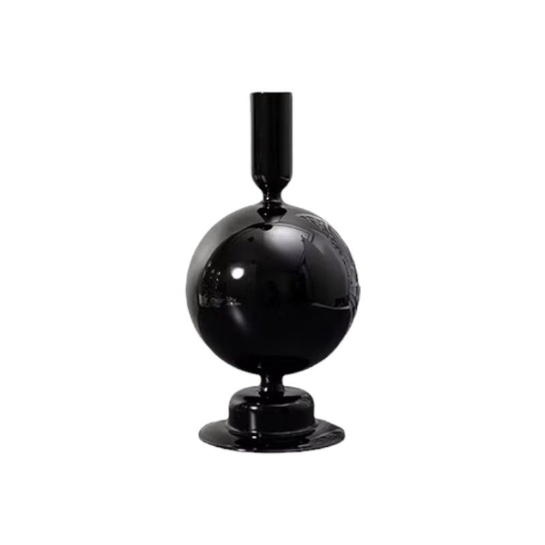 Short Glass Candle Holder In Black