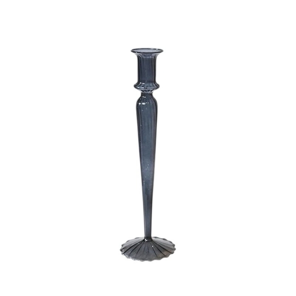 Tall Glass Candle Holder In Charcoal Grey