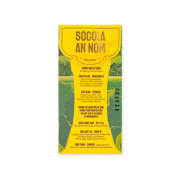 TBROS CHOCOLATE - An Nôm Milk Chocolate with Oatmeal 44% / Tràng An